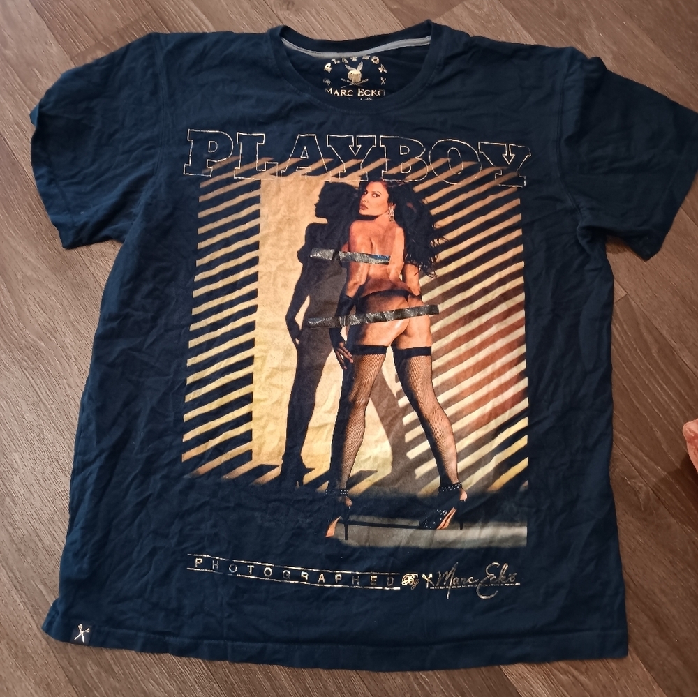 Playboy By Marc Ecko Men Plus Sz 2X Dark Blue Graphic Tee